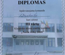 Diplomas už trečią vietą